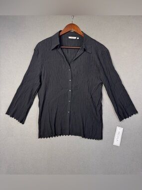 NICOLA Vintage Deadstock Y2K Black Textured Crinkle Button Down Shirt, XL